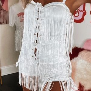 white fringe romper